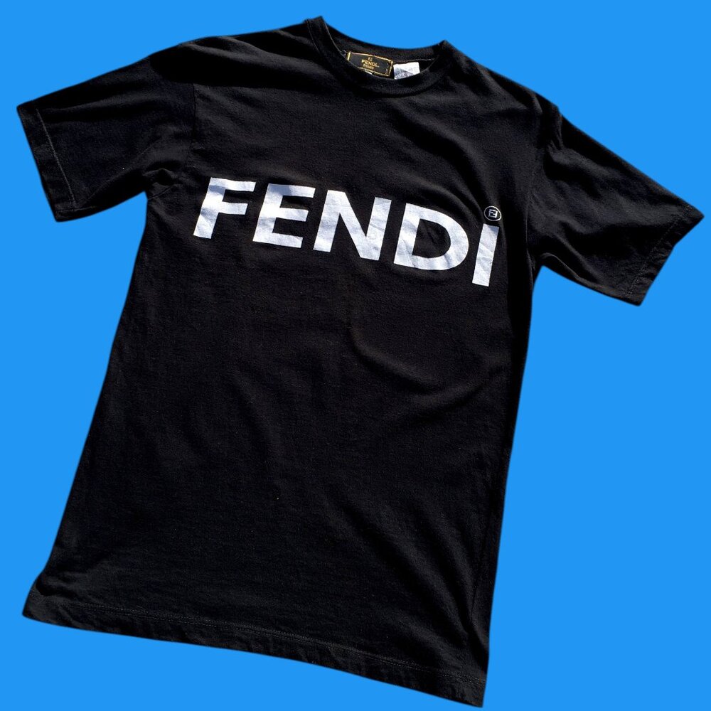FENDI Black Basic T-Shirt Crew Neck Classic Logo Print Size 4 US 38 IT M L